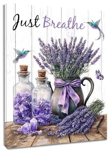 HVEST Farmhouse Lavender Wall Art for Living Room Purple Floral