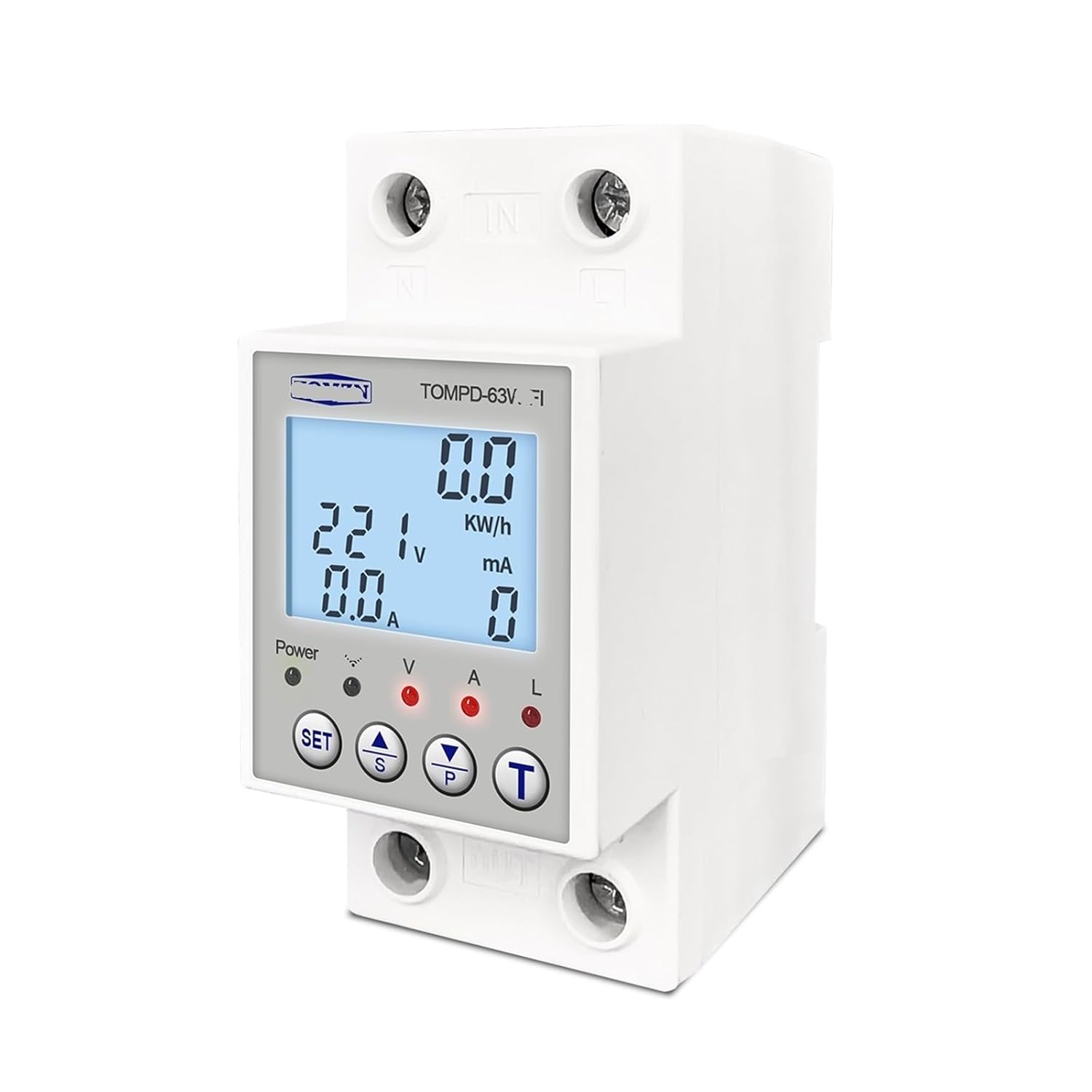 TOMPD-63 63A Circuit Breaker Energy Meter with Voltage, Current, and Leakage Protection - No Backlight Thermal(No Backlight)