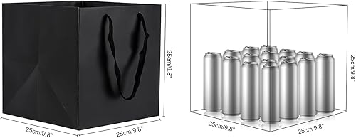 Miniatura 3 de Sdootjewelry Bolsas de regalo negras, paquete de 12 bolsas de papel kraft con asas, bolsas de papel cuadradas de 10 x 10 x 10 pulgadas, bolsas de