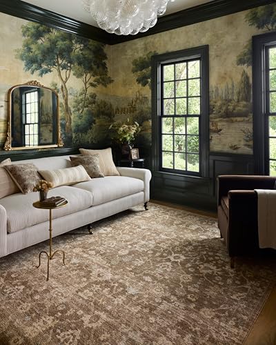 Loloi Chris Loves Julia Palma Collection PLM-09 Brown/Earth 11'-6" x 15'-7" Fringe Area Rug Vintage Style Boho Living Room Bedroom Carpet