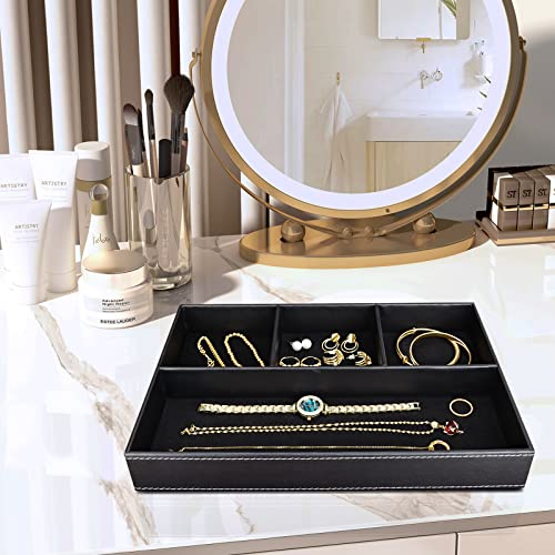 GORESE Faux Leather Valet Tray for Men, Stackable Jewelry Trays Drawer Organizer Tray Nightstand Organizer for Men, EDC Tray for Key, Wallet, Sunglass, Watch, Coin, Phone, Cologne - Black2