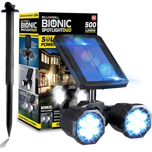 Bell+Howell Bionic Spotlight Duo Deluxe Solar Lights: Effortless Outdoor Illumination, Motion Sensor, Super Bright LEDs, Waterproof Landscape Lights for Patio, Yard, Garden- No Batteries Required! by Bell+Howell - Used condition - US$35.99