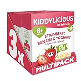Kiddylicious Strawberry & Banana Yoghurt Pouches - Delicious Pouches for Babies - Suitable for 6+ Months - 3 Packs of 4 (12 Total)