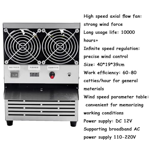 Elektrische Getreidereinigung Winnower mit einstellbarer Geschwindigkeit Ventilator - Dual Fan Getreideabscheider für Hirse, Melonensamen, Mischkörner, Reis, Sesam - DC 12V, 60-80kg/h - Zuhause