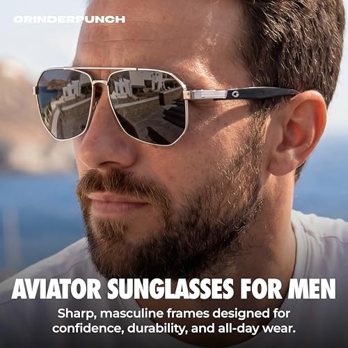 Image of grinderPUNCH Polarized Aviator Sunglasses Men Women Retro Vintage Square Pilot Sun Glasses UV400 Protection