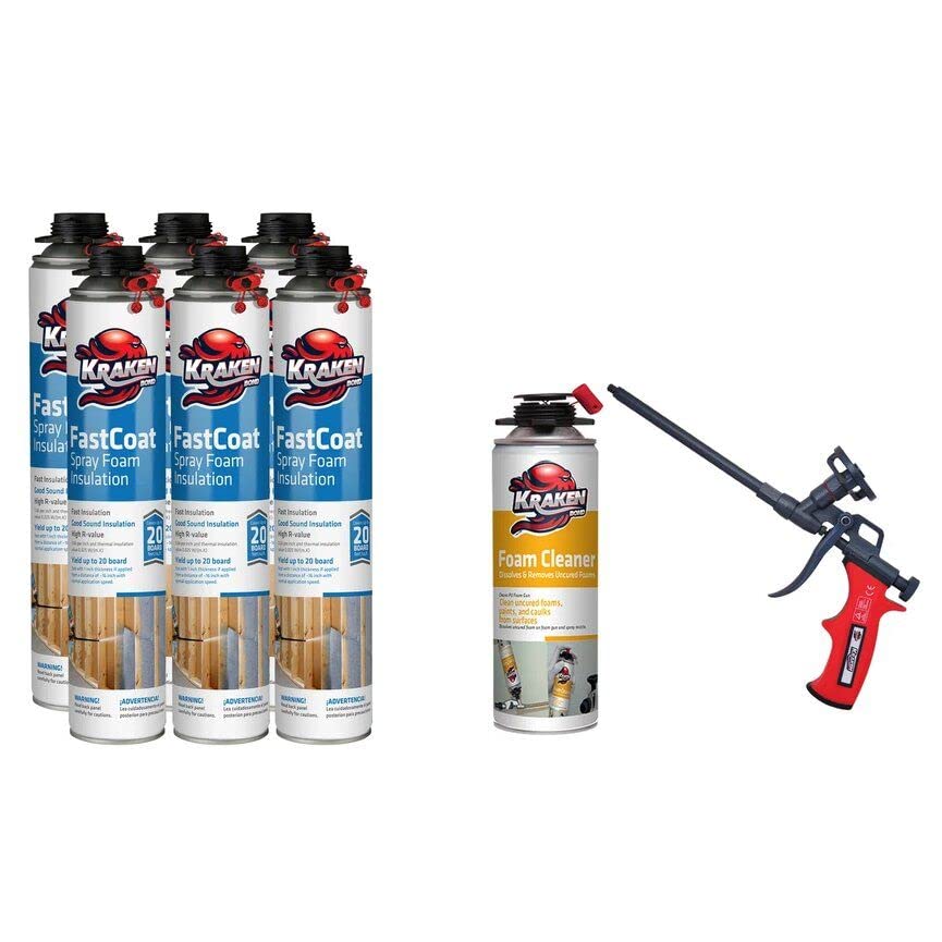 Kraken Bond Fastcoat Spray Foam Insulation (6 Pack) - Spray Foam Cleaner - Spray Foam Gun