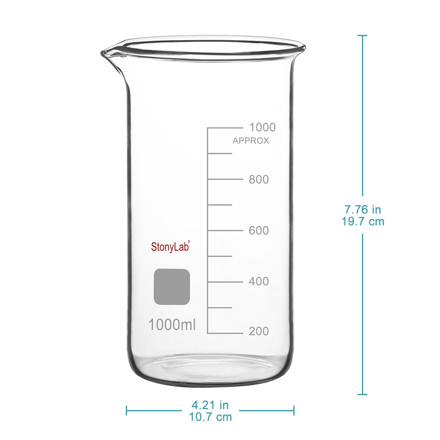 stonylab Bécher en Verre, Lot de 1, Verre Borosilicaté Gradué, Bécher de Laboratoire à Bec Verseur, 1000 ml