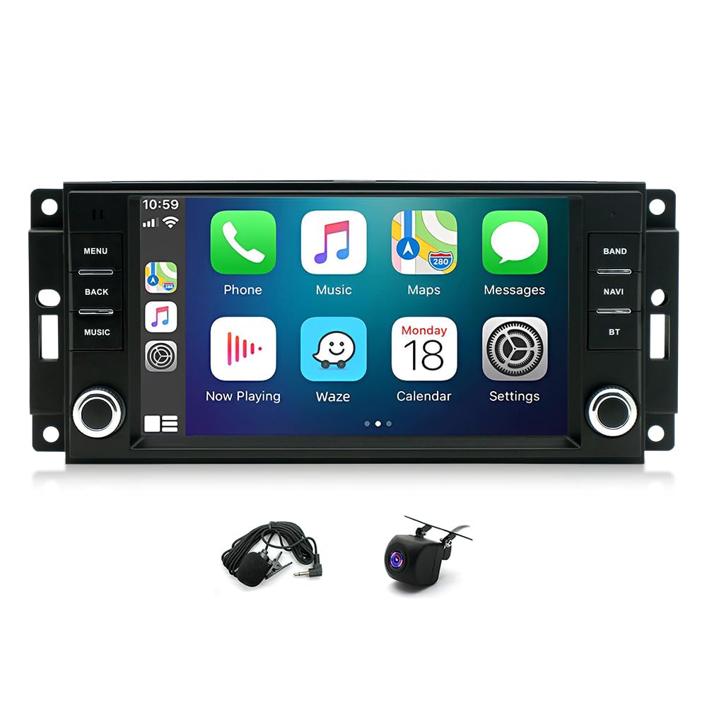 2+32GB Car Stereo for Jeep Wrangler 2007-2017 Dodge Ram 2009-2011 Chrysler 300 2005-2010 with Wireless Carplay Android Auto, 7 Inch Touch Screen Radio with WiFi GPS FM Radio Backup Camera