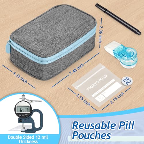 Image of Pill Bags for Travel 120 Pcs, Clear Pill Pouches with Storage Organizer Case, Marker and Pill Remover - Resealable Pill Pockets for Daily and Travel Medication Management