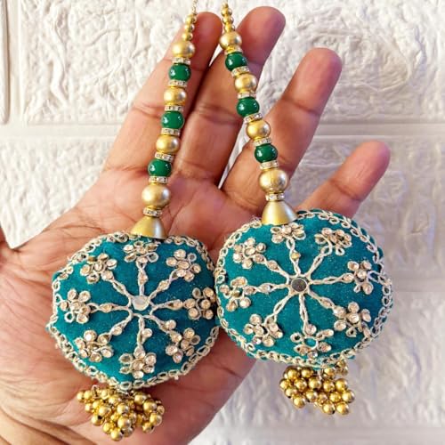 Image of Adikala Craft Store Handmade Ethnic Silk Latkan Tassel Set of 2 for Saree Pallu, Blouse, Suits, Dupatta, Lehenga Decor | Wedding Festival Occasion (Round Rama)
