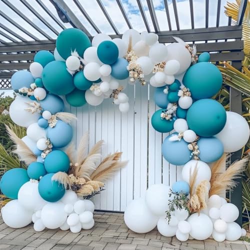Image of Teal Balloons Turquiose Double Stuffed Balloon Garland Arch Kit Latex Different Sizes For Birthday Baby Shower Dolphin Mermaid Engagement Anniverasry Party Decoration | Turquiose Teal Blue Balloon Garland Kit For Birthday Baby Shower Dolphin Engagement Anniverasry Party Decoration