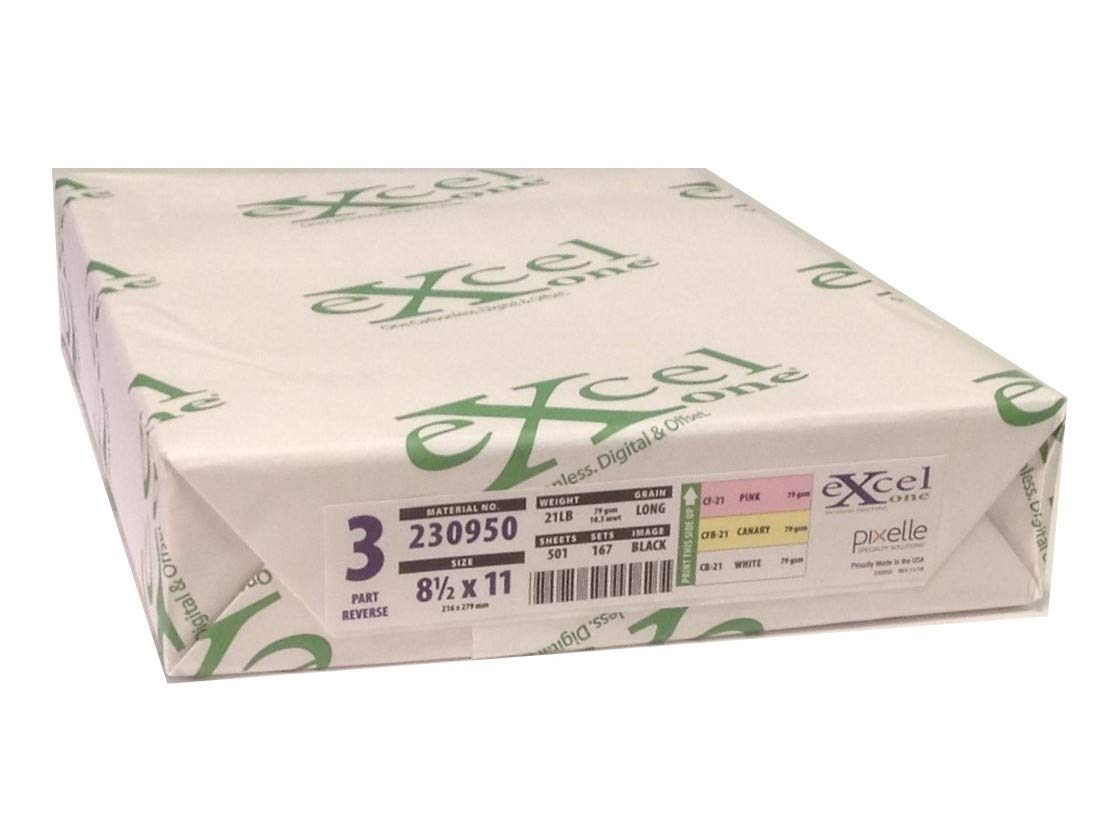 Excel One™ Carbonless 3-Part Reverse Paper (White/Canary/Pink), 8.5" x 11" (230950) - One (1) Ream (167 Sets)
