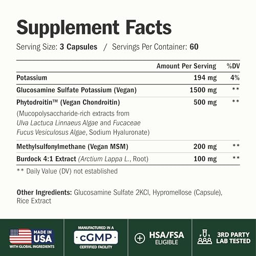 Image of Vegan Glucosamine Chondroitin MSM Joint Supplements for Women & Men 180 Ct