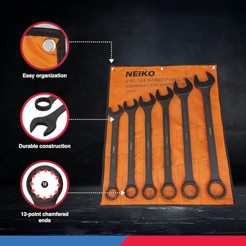 Image of Neiko 03125A Heavy Duty Wrench Set | 6 Piece | SAE | 12-Pt Combination Box Ends