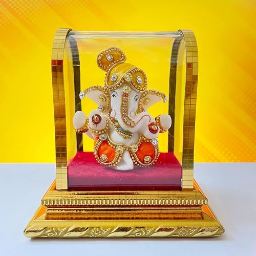 Image of Home Decor | Action Ganesha Idol In Glass Box | Ganpati Car Dashboard |Ganpati Idol Showpiece | Ganpati Idol Car Dashboard | Gifting Ideas | Height 11.5 Cm ; Length 8.5 Cm ; Width 6.5 Cm