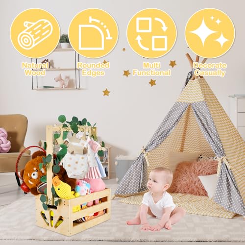 Panier de rangement décoratif bébé en bois noble avec ses accessoires de tri - 2