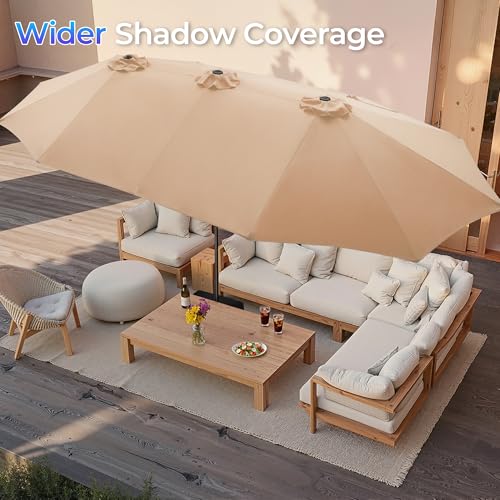SUPERJARE 15FT Outdoor Patio Umbrella with Base Included, Double Sided Pool Umbrellas with Fade Resistant Canopy, Extra-Large Table Umbrella for Deck, Market, Backyard, Beige - Image 5