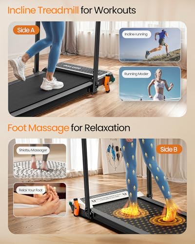 Image of FUNRAY Versatile Walking Pad with Incline - Dual-Sided Under Desk Treadmill with Foot Massage,Portable Compact Treadmills with 330LBS Weight Capacity,2 in 1 Walking Treadmill for Home /Office-Orange