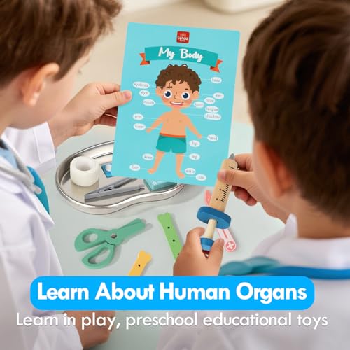 Lehoo Castle Kids Doctors Set, Pretend Doctor Kit Toys Medical Playset, Wooden Play Toys, Educational Toys for 3 Year Old Boys - Image 4