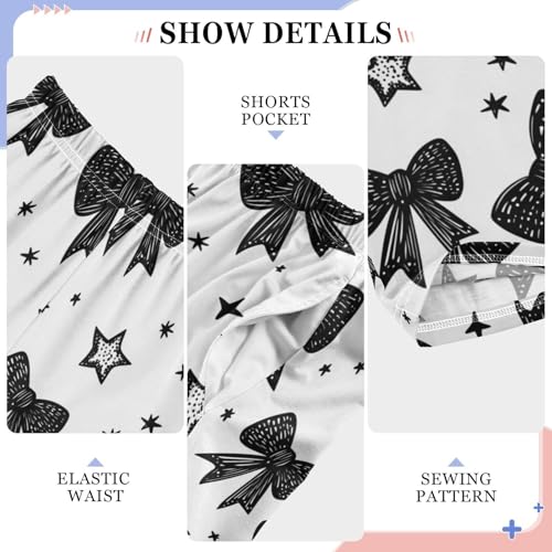 Pajama Bottoms, Black Bows Cute Pajamas Pant Sleep Long Pants Lounge Wear Sleepwear Soft Pjs4