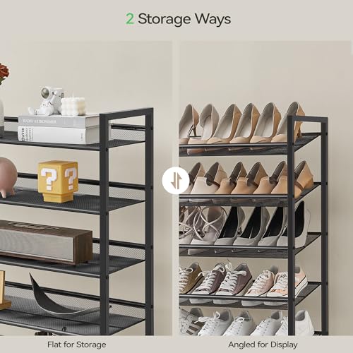 Image of Nunsino Shoe Rack, Long Shoe Organizer,Max Holds 75 Pairs,12 Tier Metal Shoe Storage Shelf,6-Tier Stackable Shoes Organizer for Garage, Entryway,Black