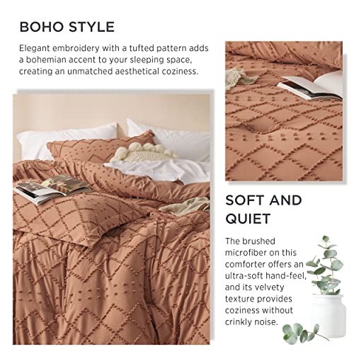 Image of Bedsure California King Comforter Set - Pumpkin Comforter, Boho Tufted Distressed Vintage Bedding for Kids, 3 Pieces Farmhouse-Style Bed Set for All Seasons, Fluffy Soft Bedding with 2 Pillow Shams