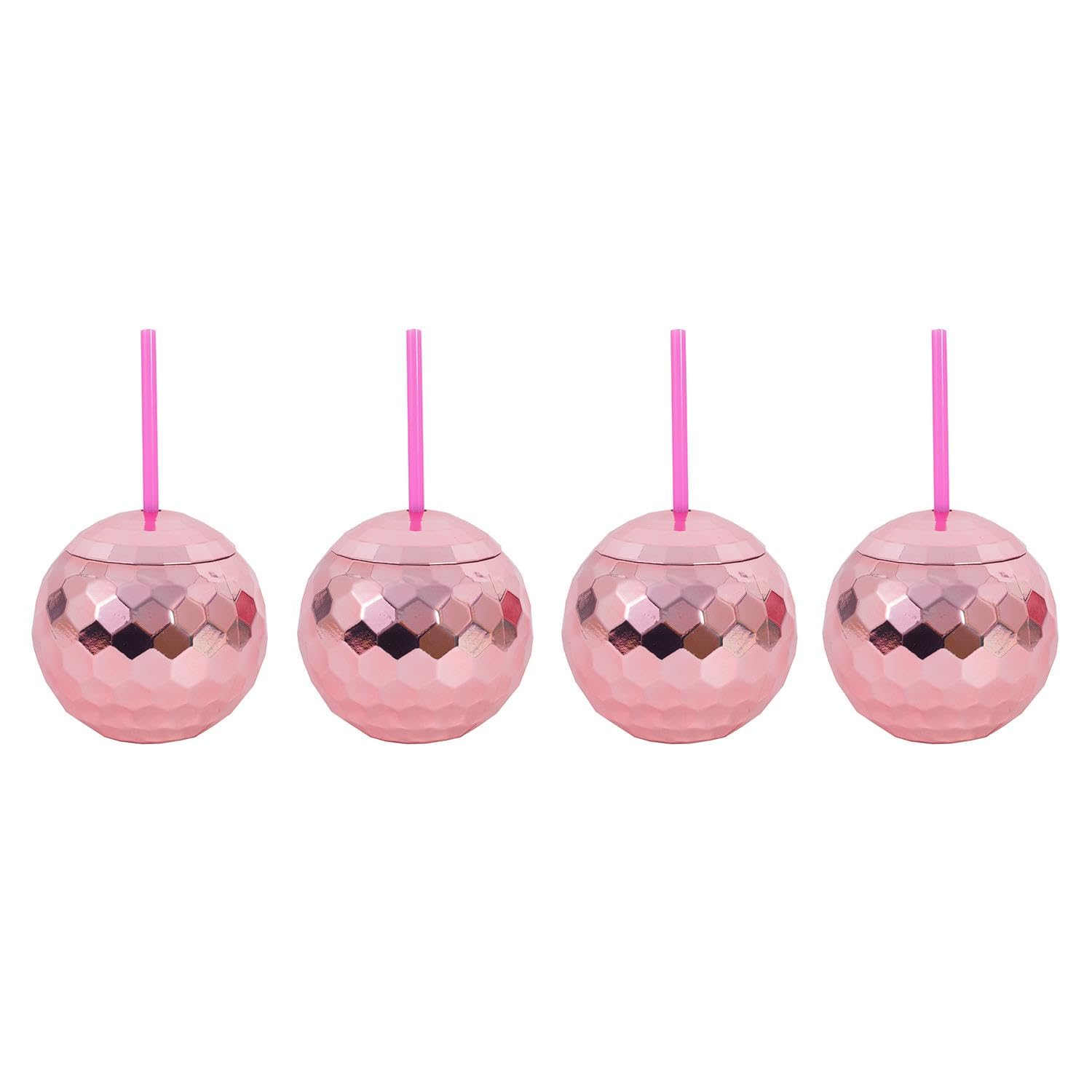 Yöl Pink Pack Of 4 Disco Ball Tumbler Cup Straw Reflective Shiny Summer Party Picnic Bbq