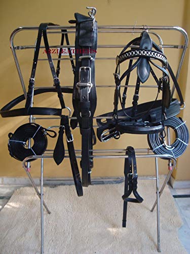 Leather Ride Leather Driving Harness Premium Quality Harness for single Horse cart (black)