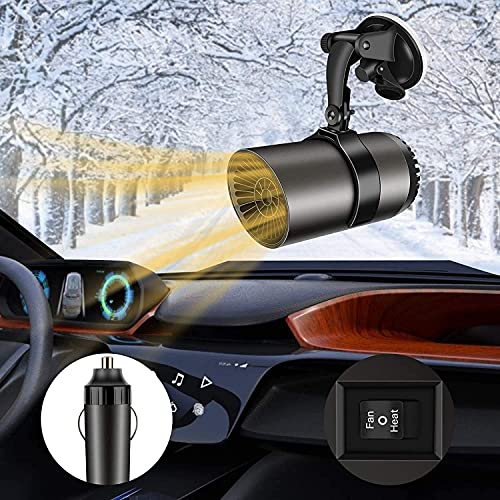 Car Heater, 2 in1 Fast Car Heater Defroster, 150W 12V Windshield De-Icers, Plug in Automobile Windscreen Fan with Suction Holder for All Cars Portable Electronic Car Heater Auto Heater