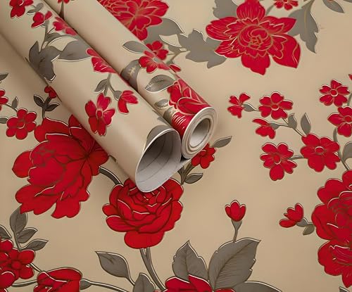 Image of JAAMSO ROYALS Red Flower Wallpaper for Bedroom, Bedroom Wallpaper(100CM x 45CM)