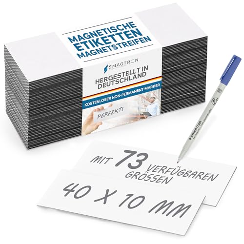 Magnetschild Magnetetiketten Magnetstreifen - Magnet Etikett inkl. Gratis Stift - für Lagerbeschriftung Kennzeichnung Magnettafeln Magnetband Größe:70 x 10 mm Menge:25 Stück
