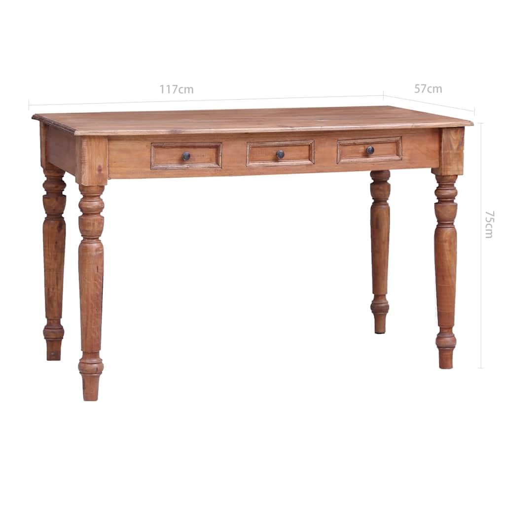 Scrivania con cassetti in legno massiccio riciclato, 117 x 57 x 75 cm, rustica, compatta, per home office, computer e gaming, versatile, utilizzabile come tavolino o tavolo consolle