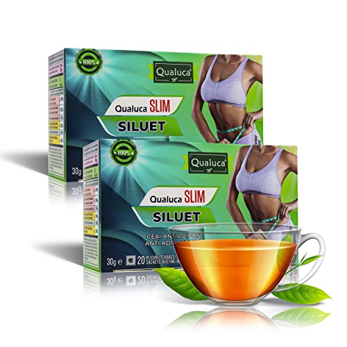 QUALUCA Slim Siluet Tea | Abnehmen Tee | Löwenzahnblätter | Grüner Tee | Kräutertee | 2 Packung | 40 Teebeutel - 60g