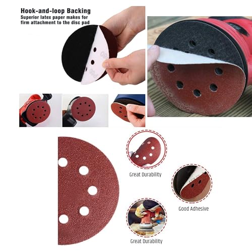 Image of Malfah Sanding Sheet for Random Orbital Sander 5 inch P 80 Sanding Disc Paper Round 125 Mm Abrasive Sandpaper Set for Random Orbital Sander Polisher 5x80 Grit 10 Pcs