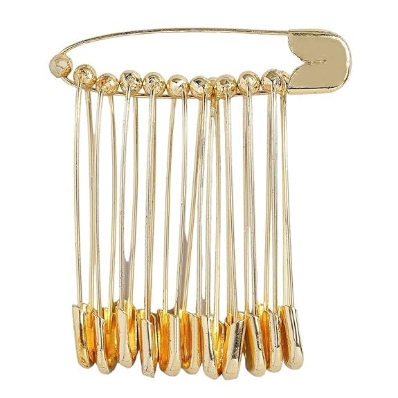 Sponsored Ad - Accessher Gold Plated Shiny Stainless Steel Material Safety Pins/Metallic Saree/Hijab Pins with Secured Closure for Women and Girls Pack of 1 (12 Pcs)