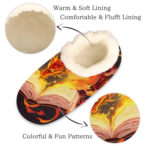 Pardick Fuzzy House Slippers for Women Men, Magical Book Dragon Anti-Slip Fleece Lined Shoes, Home Bedroom Indoor Slippers with Plush Lining, Magic Warm Slippers2