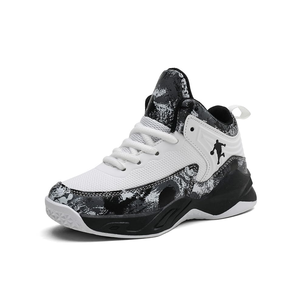 Junior Basketball Shoes, Boys, Waterproof, High-Cut Sneakers, Kids Shoes, Lightweight, Elementary School Sports Shoes, Athletic Shoes, Walking Shoes, Outdoor, Non-Slip, School Shoes, Leather