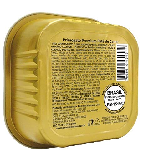 Ração Úmida HercoSul PrimoGato Patê Sabor Carne para Gatos Adultos - 150g