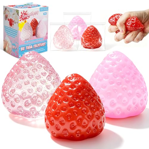 3Pcs Big Taba Squishies Strawberry, Cute Strawberry Squeeze Toys, Upgrade Fruit Squishies, Kawaii...