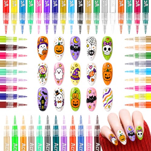 48 Color Nail Art Pens for Painting Nails, 0.7 MM Nail Polish Pens Drawing Point Liner Acrylic Painted Pen Kit, Waterproof Quick-drying for DIY Nails Art Design Manicure Tools