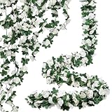 Finphoon 66 Ft Artificial Flower Garland, 8 Pcs Hanging Fake Rose Vines Silk Flowers for Outdoor Indoor,Floral Garland Decorations for Bedroom,Wedding Arch Backdrop,Party,Birthday,Garland,Wall