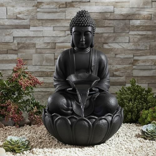 Image of Swarnhouse Decorative Water Fountain with LED Light, 2 Feet, Indoor Tabletop Waterfall for Home Office Garden (Matte Black)