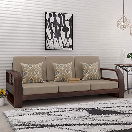 Image of Wooden 3 Seater Sofa Set for Living Room|Three Seater Sofa for Office & Lounge|3-Person Sofa Sets for Home|Sheesham Wood (Walnut)