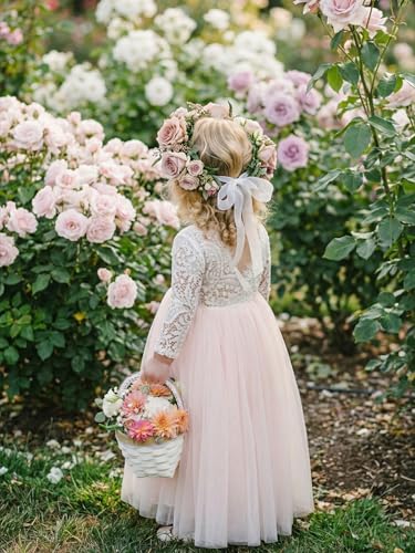 Image of 2Bunnies Girl Peony Lace Back A-Line Straight Tutu Tulle Party Flower Girl Dress
