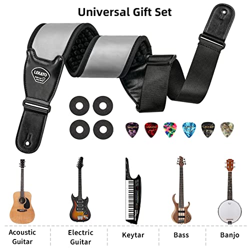 LEKATO Sangle de guitare, remplissage en éponge 3D 3.5 »large avec embouts en cuir véritable Sangle de basse antidérapante conçue pour les guitares électriques basses lourdes - Les Beatles, Paul McCartney, John Lennon, RIngo Starr, George Harrison LEKATO Sangle de guitare, remplissage en éponge 3D 3.5 ''large avec embouts en cuir véritable Sangle de basse antidérapante conçue pour les guitares électriques basses lourdes – Image 8