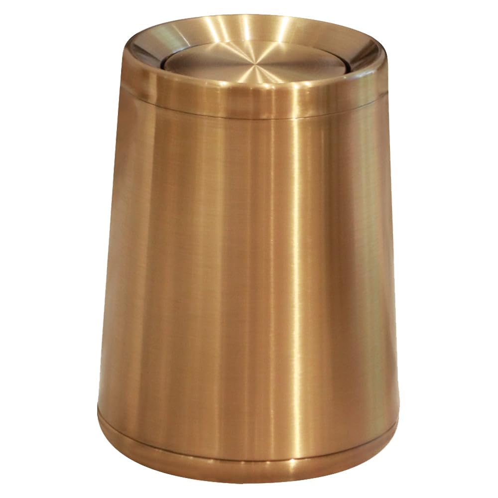 LEASYLIFE 10 L/2.6Gallen,Swing Lid Gold Brass Trash Can,Brushed Stainless Steel Garbage Can with Flipping Lid,for Bathroom, Living Room,Bedroom,Hotel (Rose Gold)