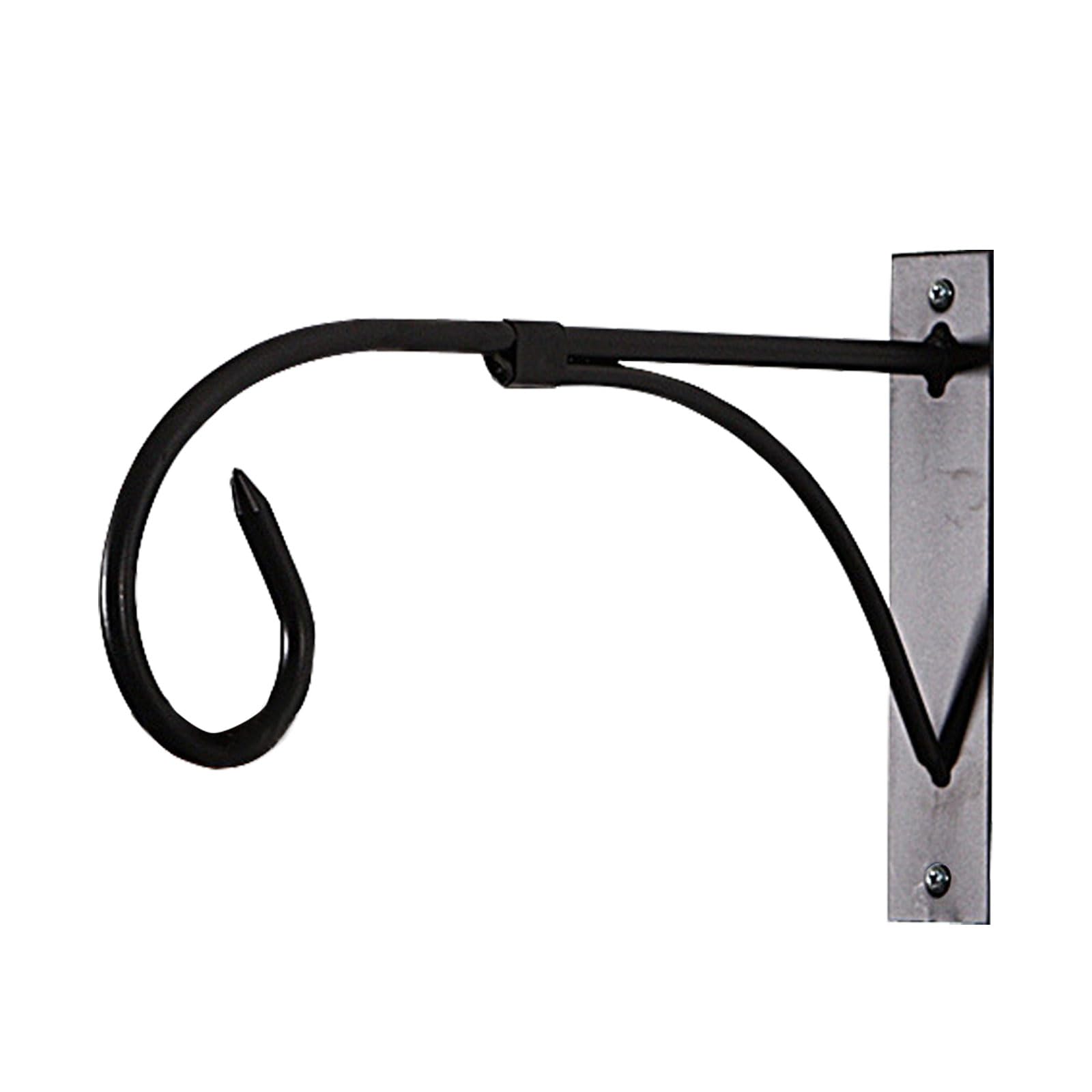 ALI2 Brazo de pared de hierro soporte para plantas, soporte para macetas, 27 cm × 15,5 cm, soporte de pared, gancho para maceta, interior y exterior, farolillo, carillón de viento, hierro negro