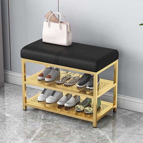 Étagère à chaussures d'entrée en métal avec banc de rangement et siège rembourré