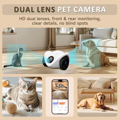 Pet Camera Treat Dispenser, Movable Pet Robot Cam with Phone App, 1080P Indoor Security Camera for Dog/Cat/Home Monitoring+32G SD Card, 2-Way Talk, Night Vision, Motion Detection (2.4GHz WIFI Only) - Image 5