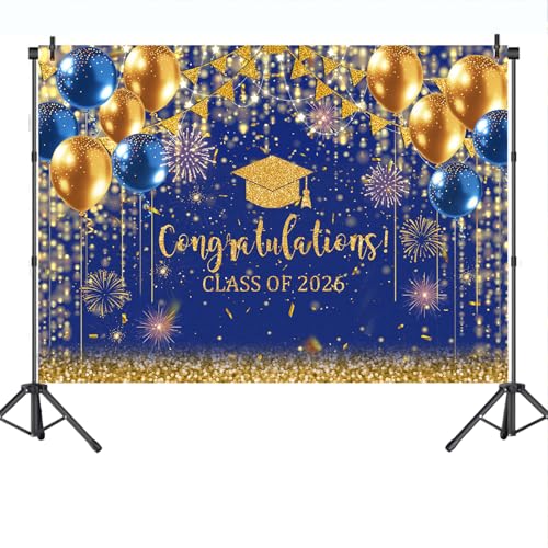 Fondo graduación azul y dorado 7x5ft Mocsicka miniatura 7